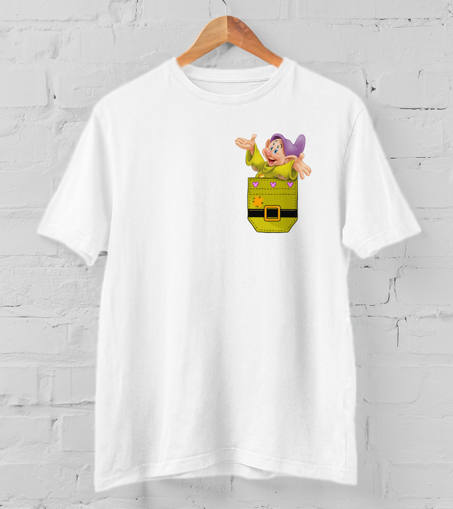 Dopey Seven Dwarfs Pocket Cartoon Character Disney T-Shirt