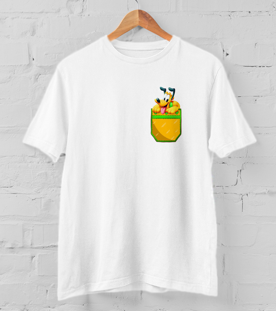 Pluto Disney Yellow Dog In Pocket T-Shirt