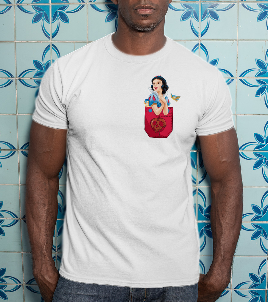 Snow White With Bluebird And Poison Apple Pocket T-Shirt