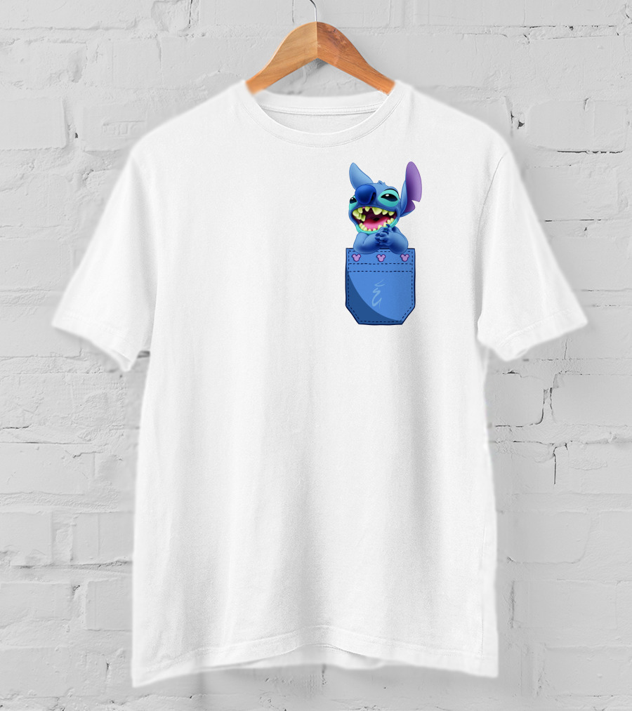 Stitch Pocket Smiling Face With Purple Ears T-Shirt