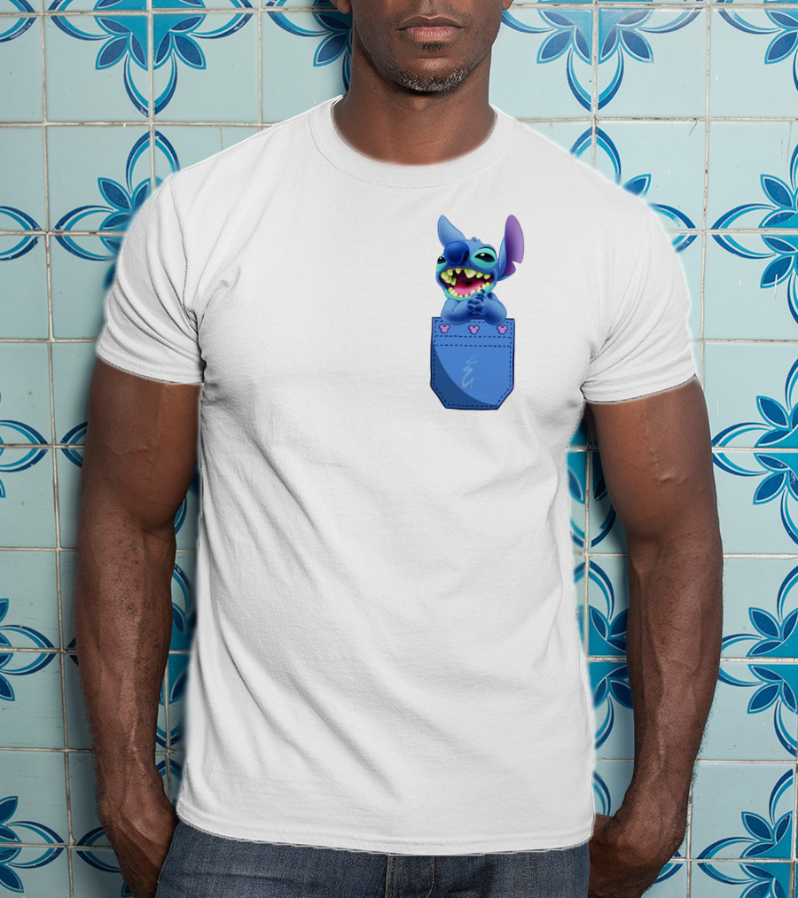 Stitch Pocket Smiling Face With Purple Ears T-Shirt