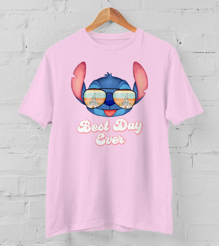 Best Day Ever Stitch Wearing Sunglasses With Castle Reflection T-Shirt
