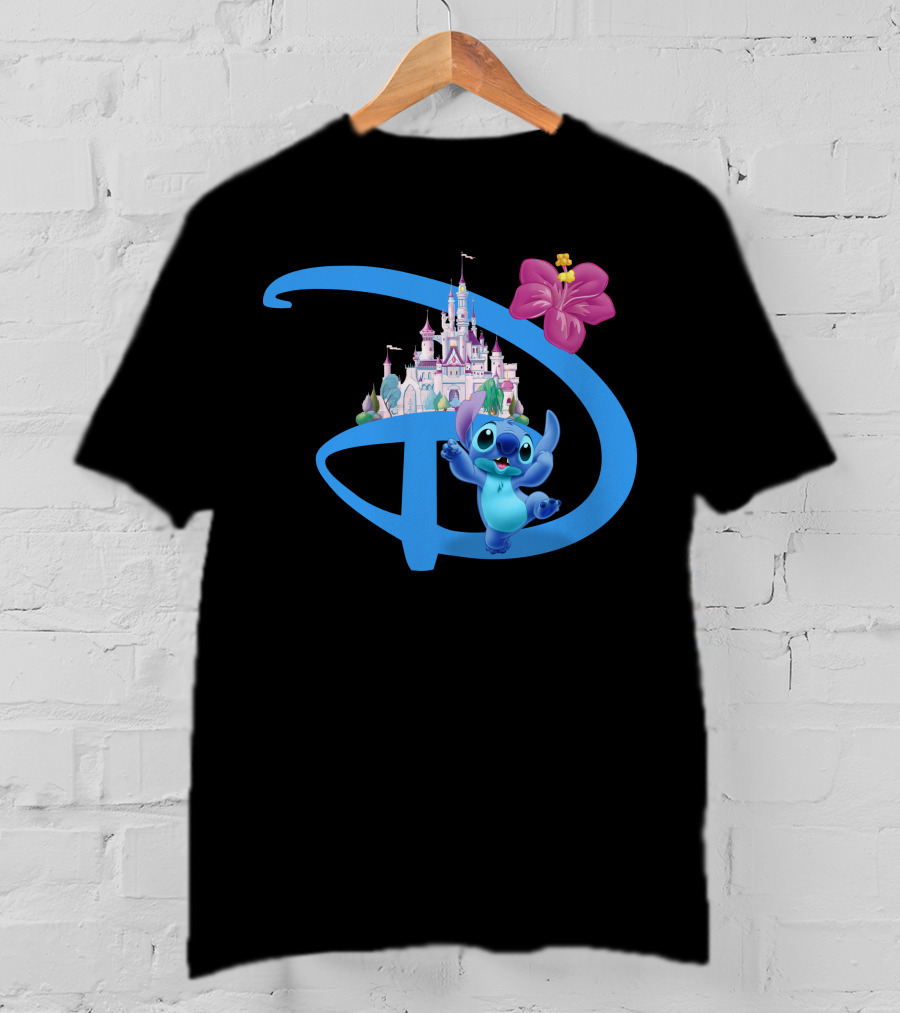 Stitch Disney Castle Hibiscus Flower T-Shirt