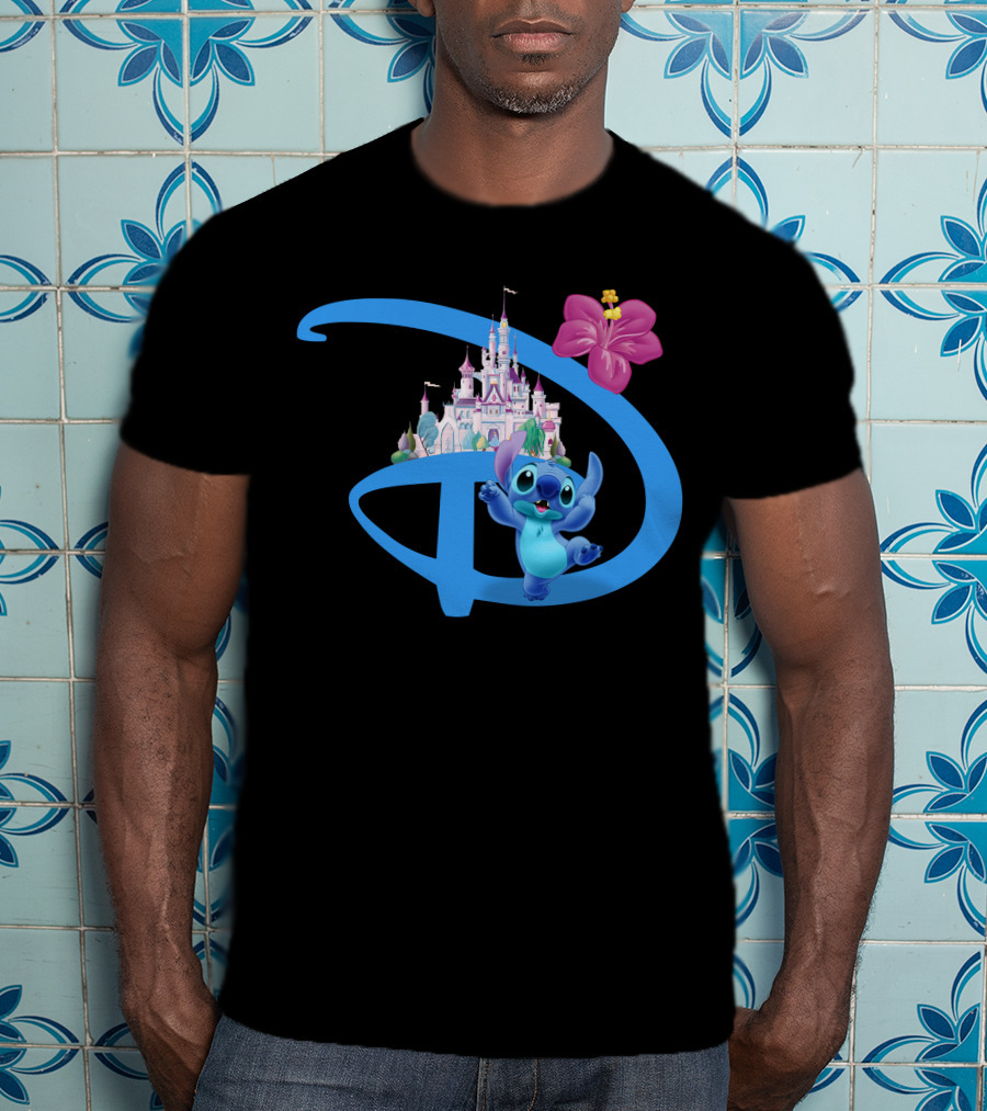 Stitch Disney Castle Hibiscus Flower T-Shirt