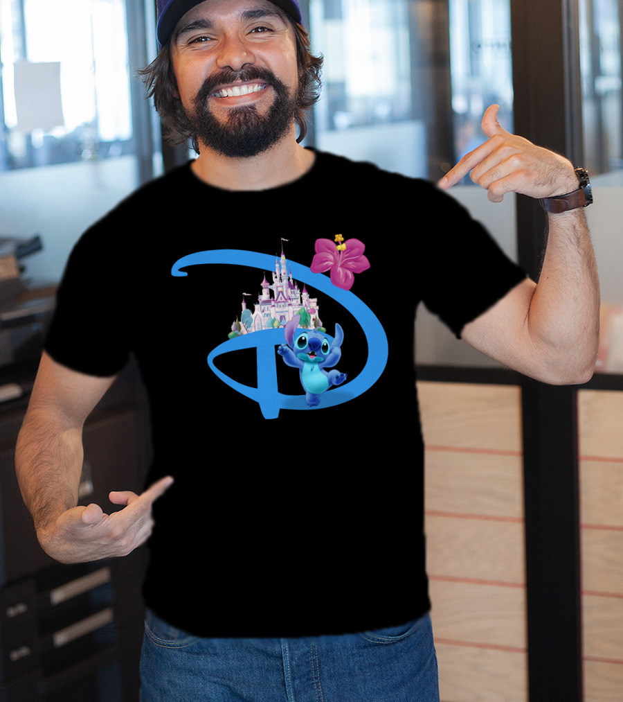 Stitch Disney Castle Hibiscus Flower T-Shirt