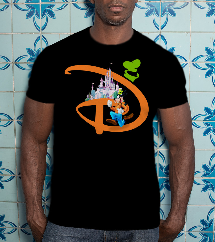 Disney Goofy Castle Icon With Green Hat Motif T-Shirt