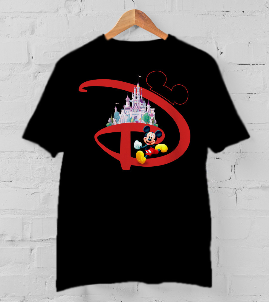 Mickey Mouse Disney Castle Icon With Red Disney Initials T-Shirt