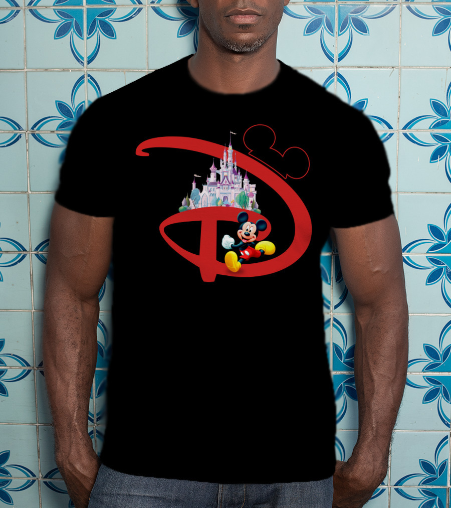 Mickey Mouse Disney Castle Icon With Red Disney Initials T-Shirt