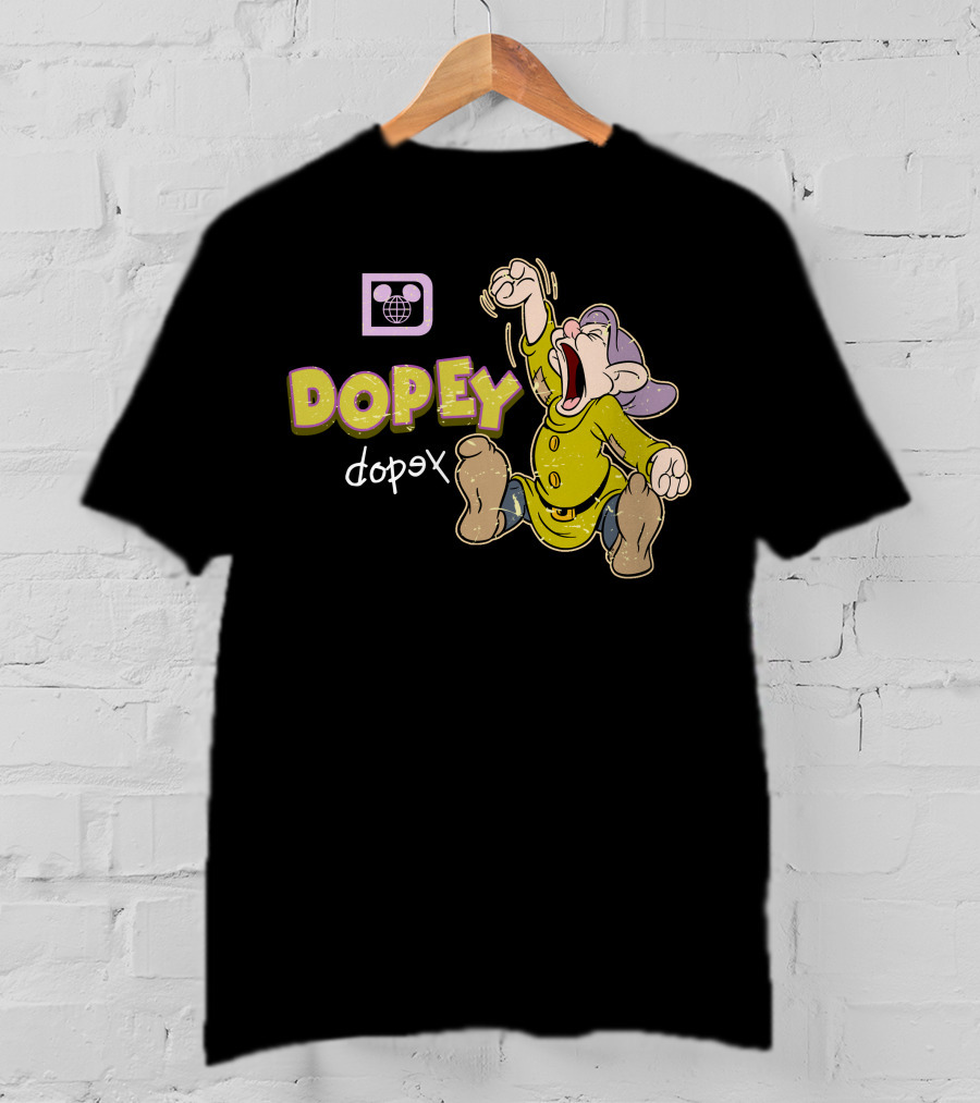 Dopey Yawning Character Illustration With Double Text And Ear T-Shirt