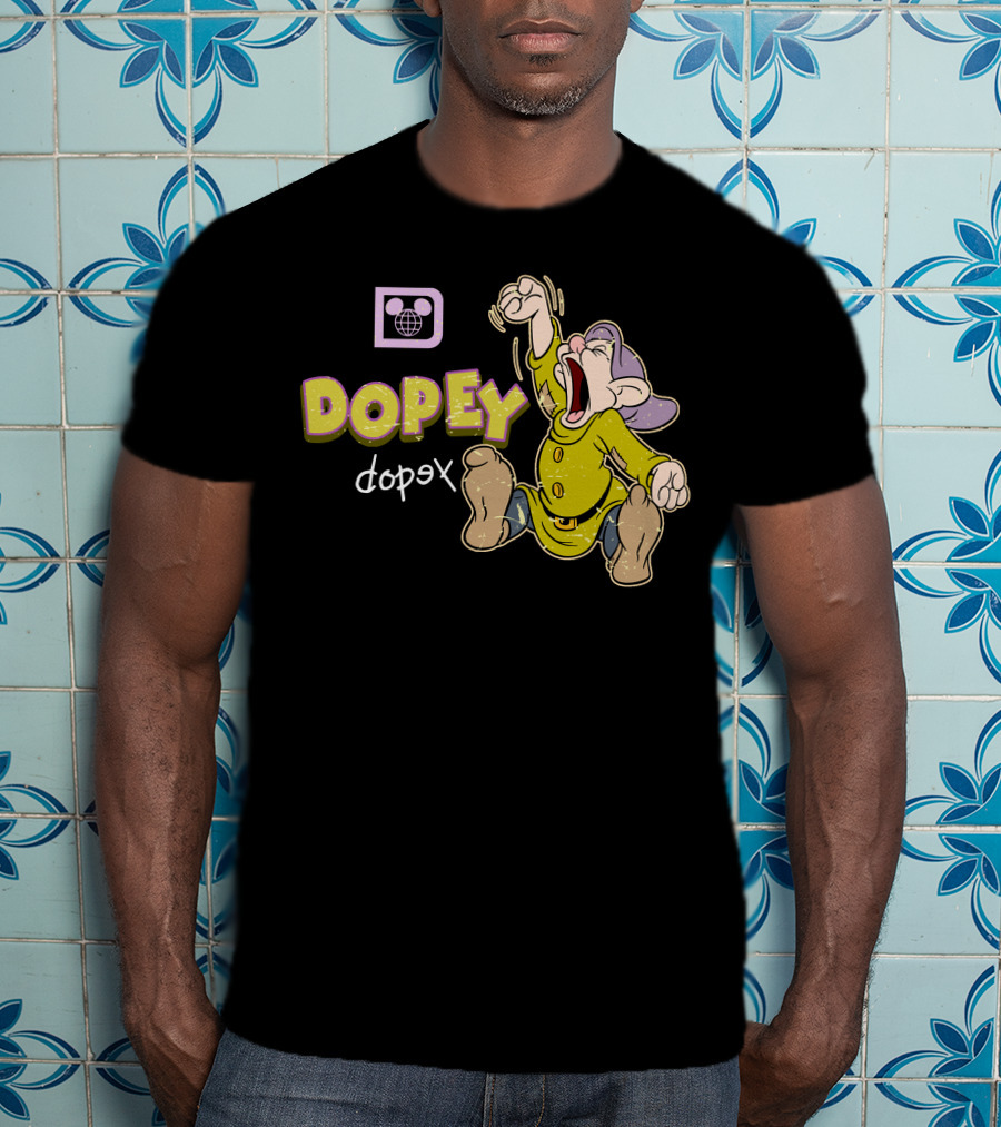 Dopey Yawning Character Illustration With Double Text And Ear T-Shirt