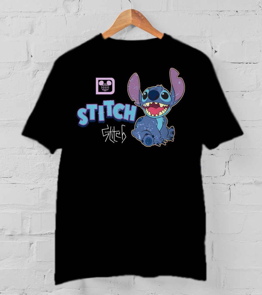 Disney Stitch Blue Alien Character With World Globe T-Shirt