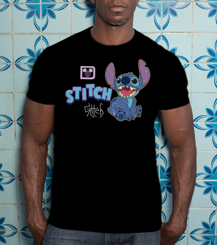 Disney Stitch Blue Alien Character With World Globe T-Shirt