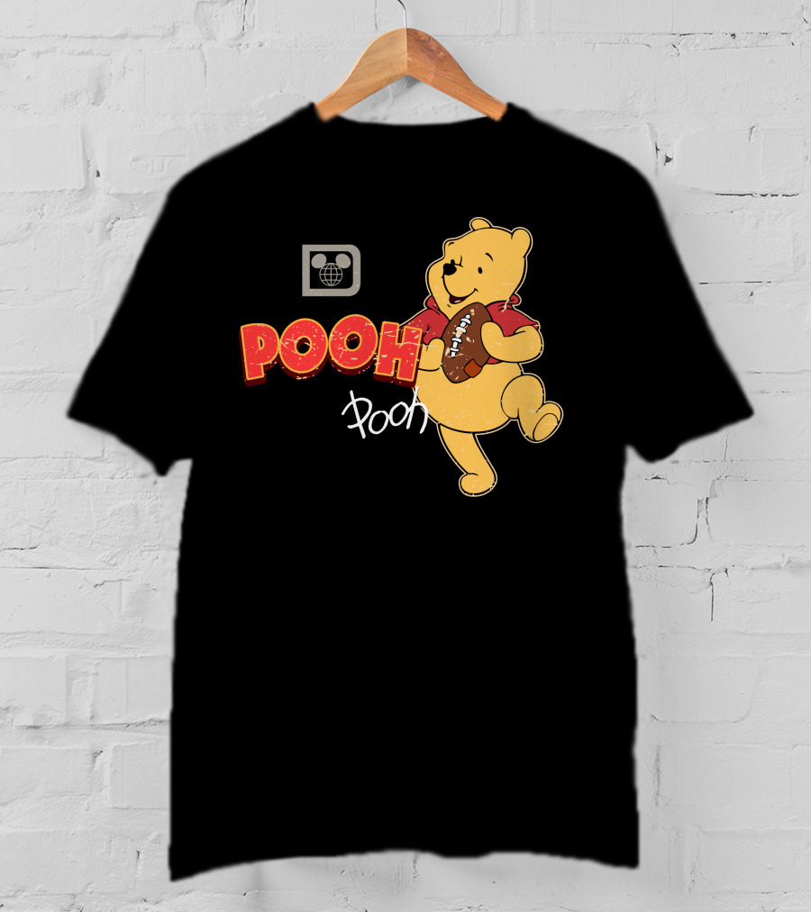 Pooh Football Holding Iconic Character With Vintage T-Shirt