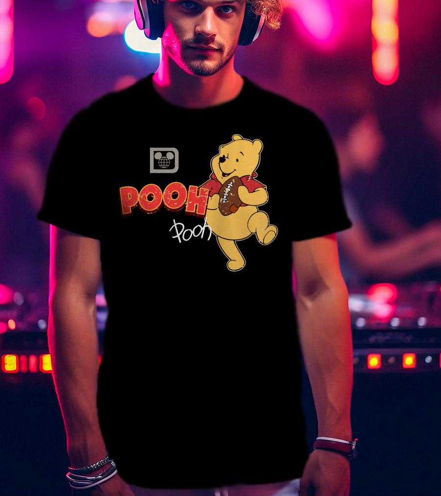 Pooh Football Holding Iconic Character With Vintage T-Shirt