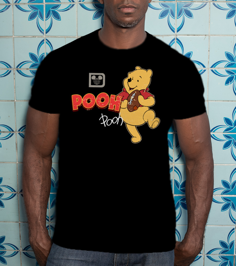 Pooh Football Holding Iconic Character With Vintage T-Shirt