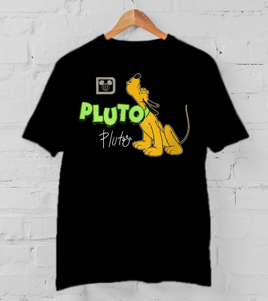 Disney Pluto Green Text Iconic Cartoon Dog T-Shirt