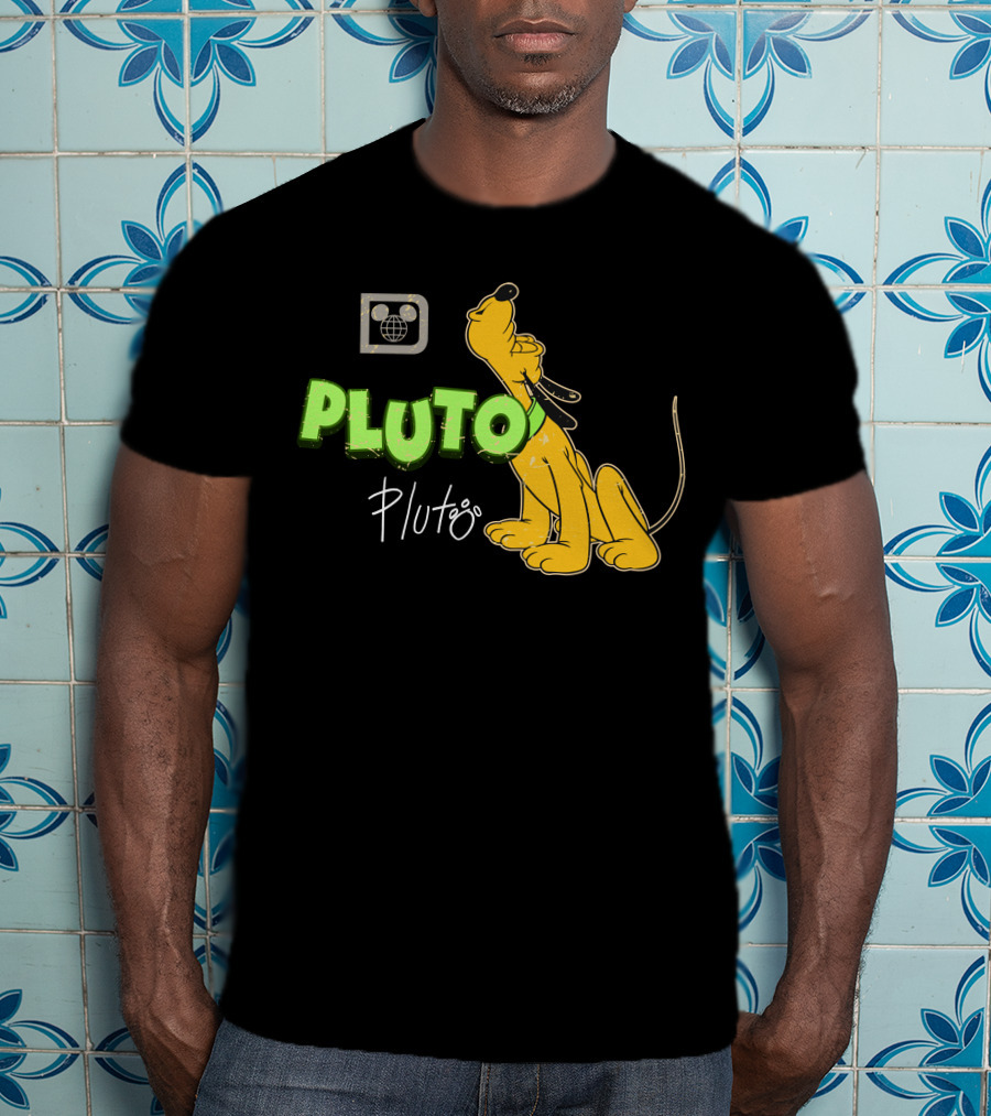Disney Pluto Green Text Iconic Cartoon Dog T-Shirt