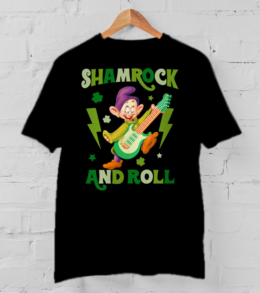 Shamrock And Roll Dopey Guitar Stars Clovers Lightning T-Shirt