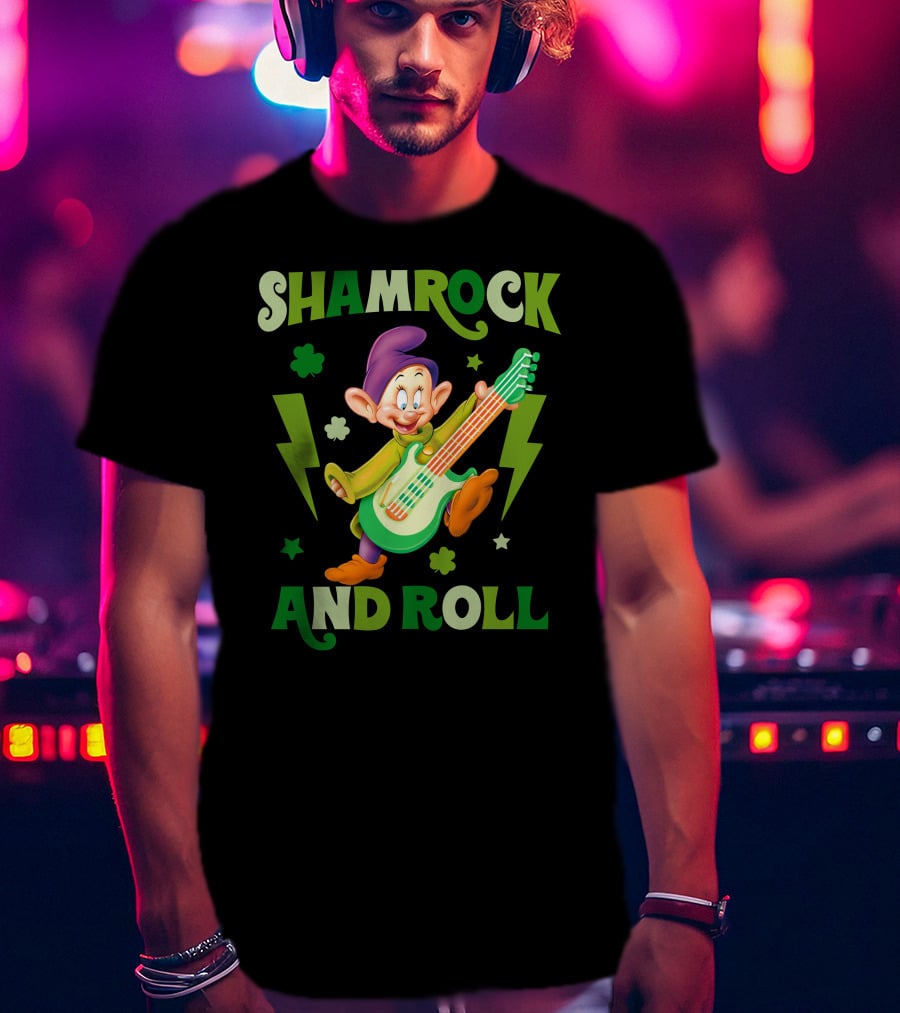 Shamrock And Roll Dopey Guitar Stars Clovers Lightning T-Shirt