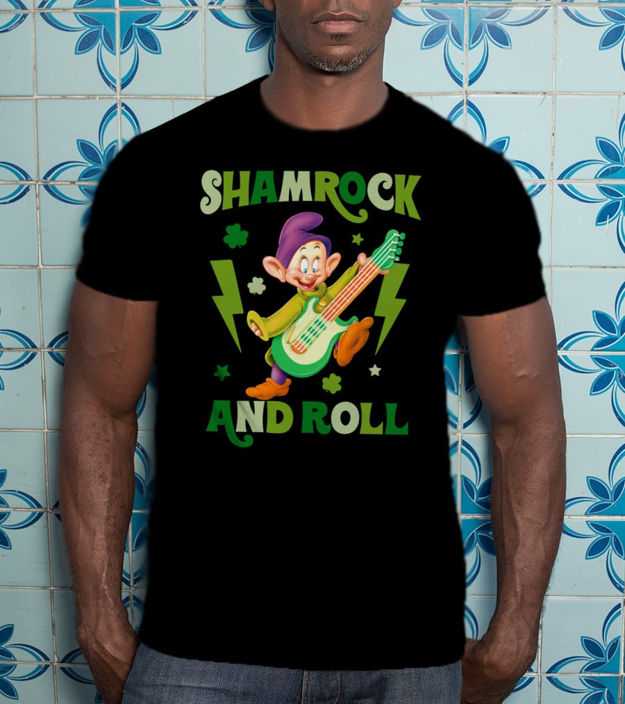 Shamrock And Roll Dopey Guitar Stars Clovers Lightning T-Shirt