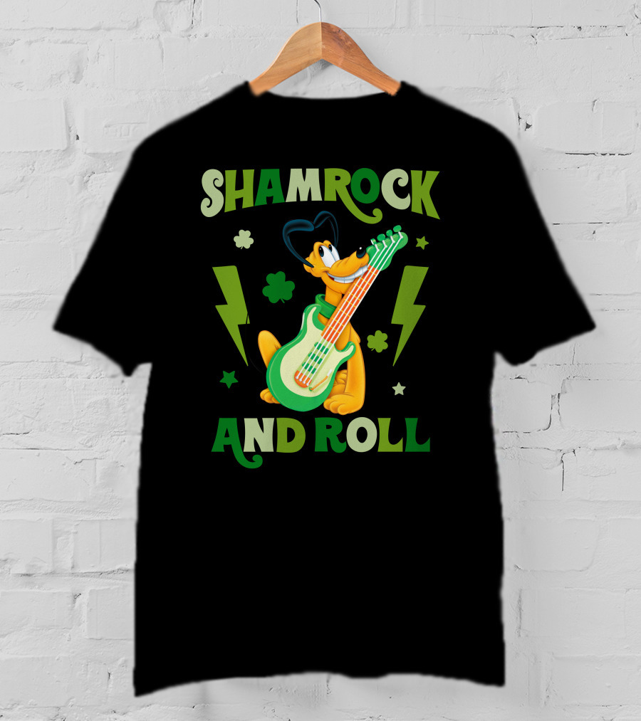 Shamrock And Roll Pluto Guitar Cartoon Character T-Shirt