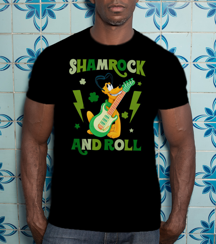 Shamrock And Roll Pluto Guitar Cartoon Character T-Shirt