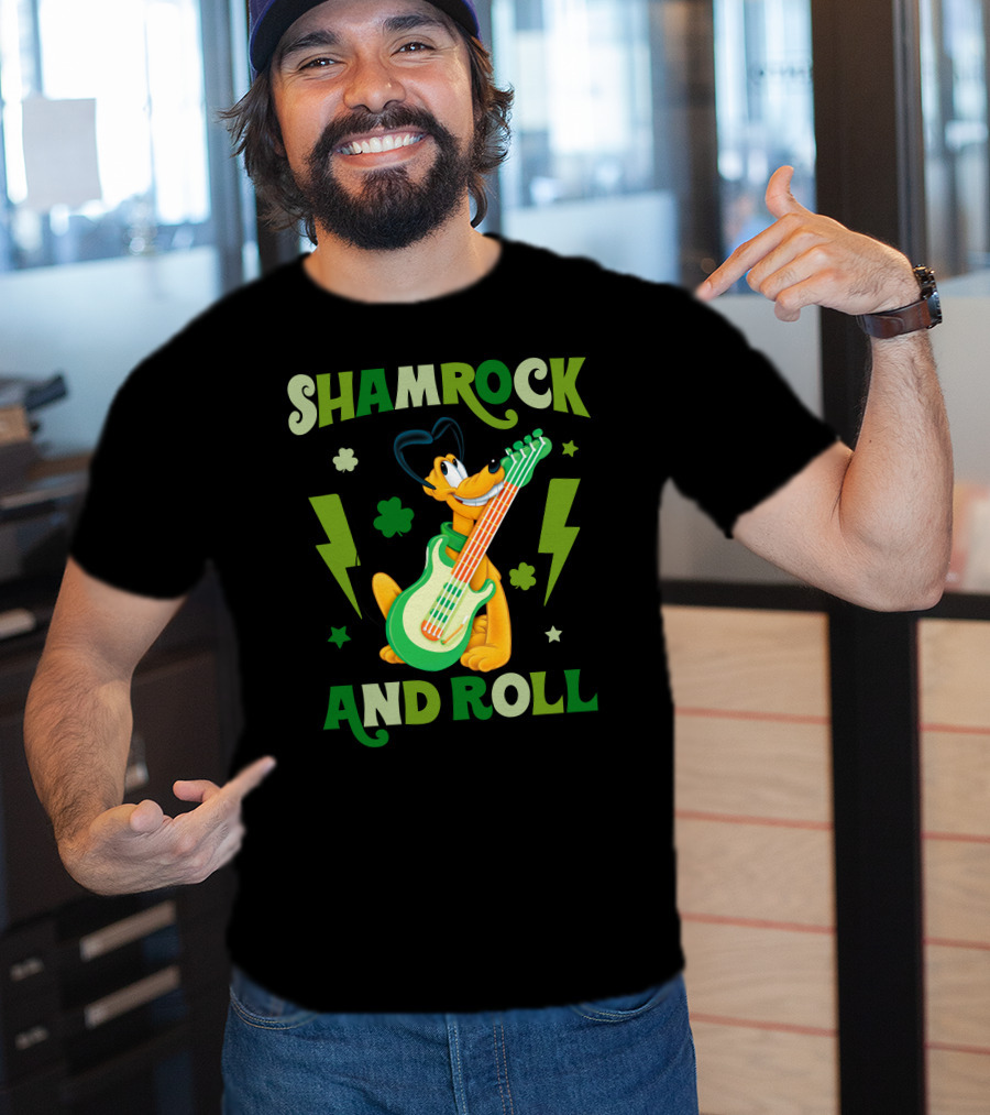 Shamrock And Roll Pluto Guitar Cartoon Character T-Shirt