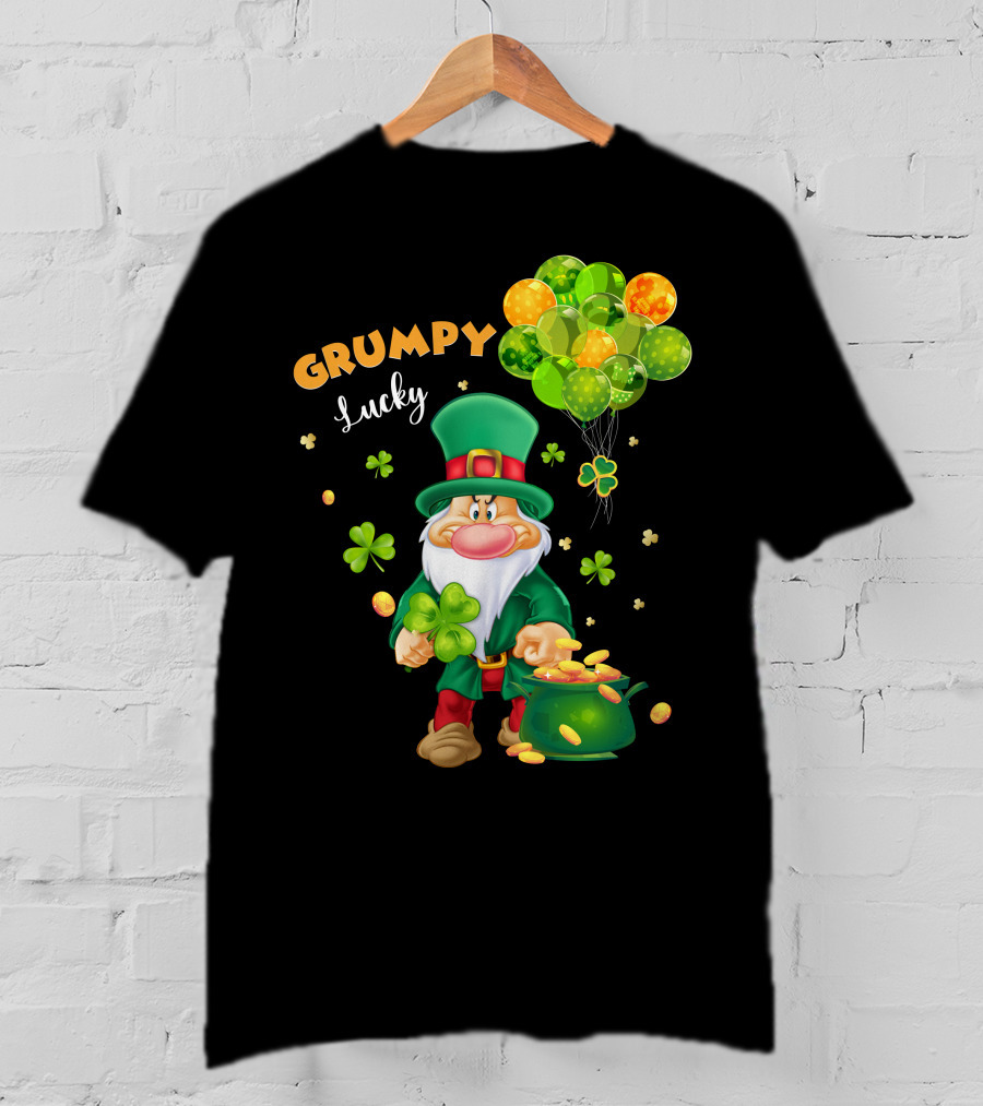 Grumpy Lucky Leprechaun With Shamrocks And Gold Coins T-Shirt