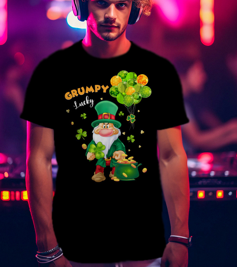 Grumpy Lucky Leprechaun With Shamrocks And Gold Coins T-Shirt