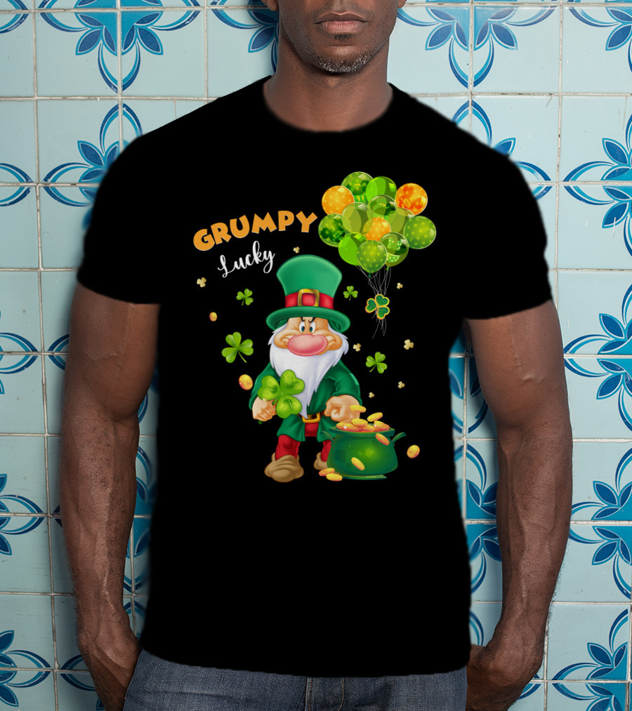 Grumpy Lucky Leprechaun With Shamrocks And Gold Coins T-Shirt