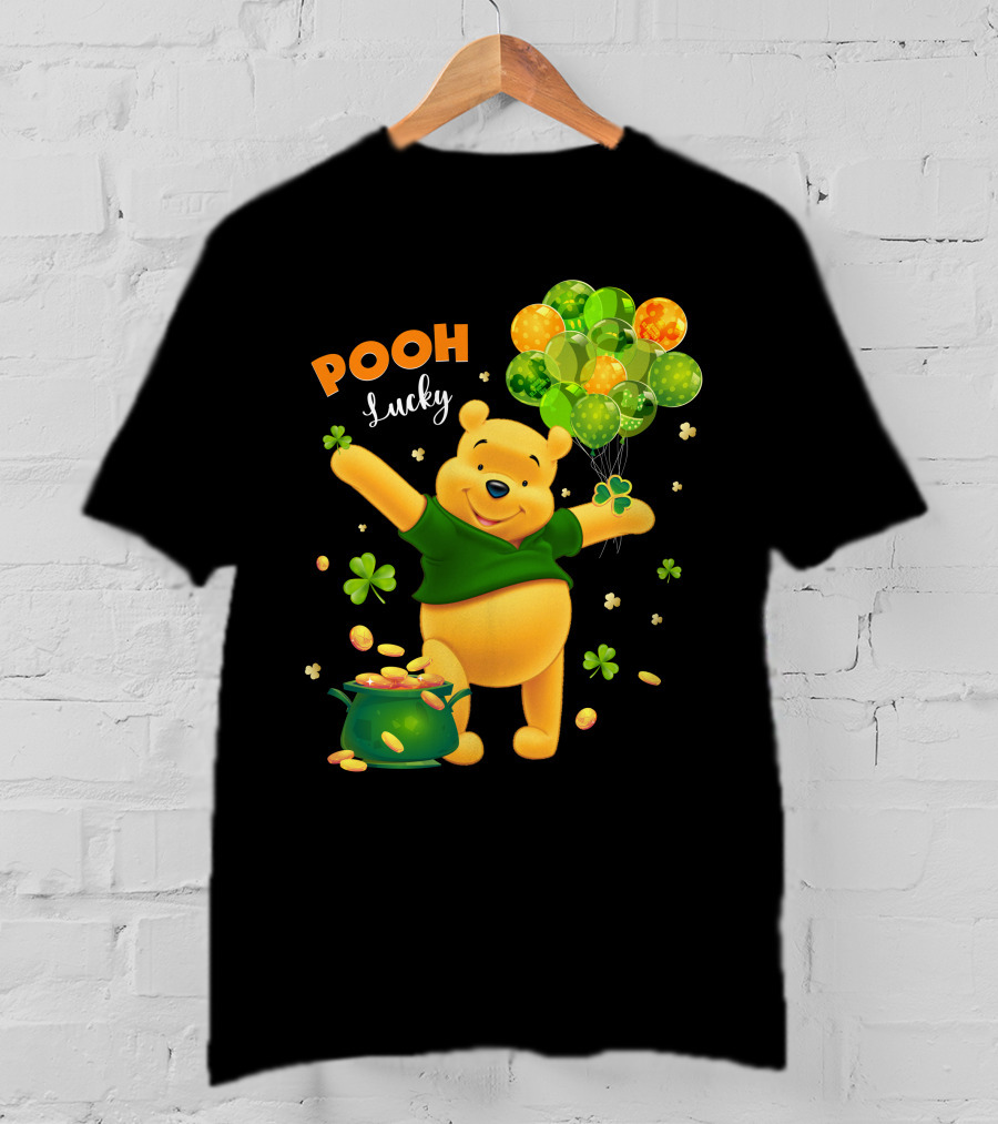 Pooh Lucky Balloons And Clover Celebration T-Shirt