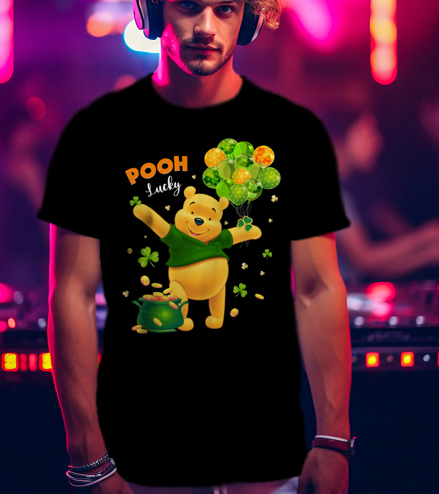 Pooh Lucky Balloons And Clover Celebration T-Shirt