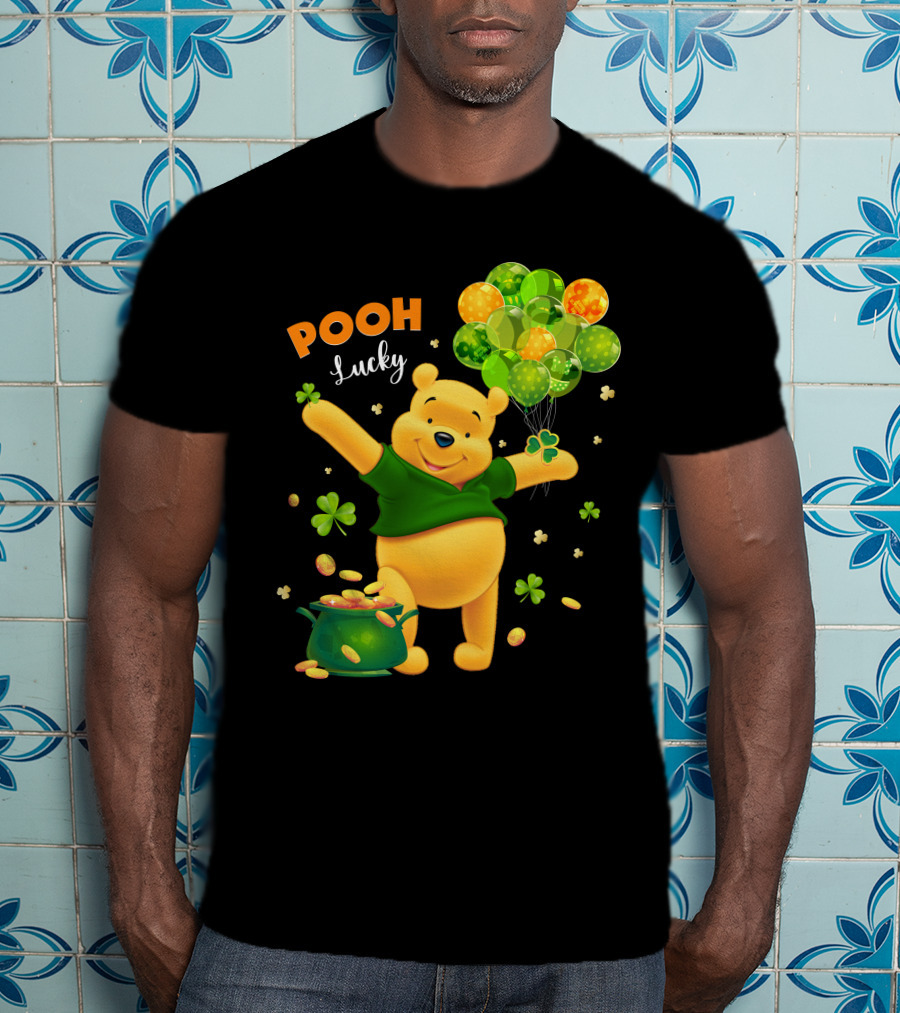 Pooh Lucky Balloons And Clover Celebration T-Shirt