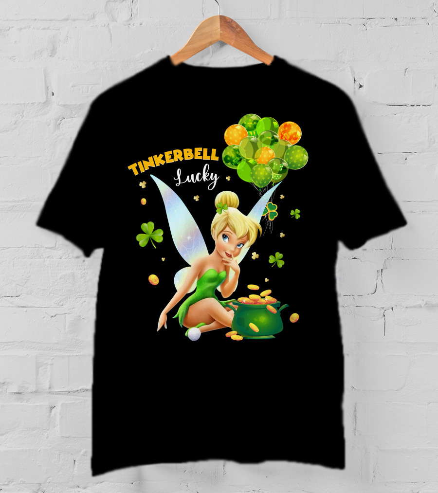 Tinkerbell Lucky Balloons And Clover With Pot Of Gold T-Shirt