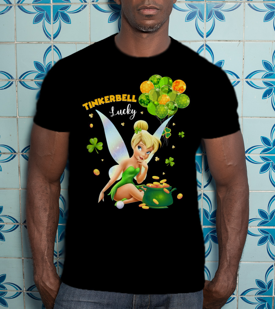 Tinkerbell Lucky Balloons And Clover With Pot Of Gold T-Shirt