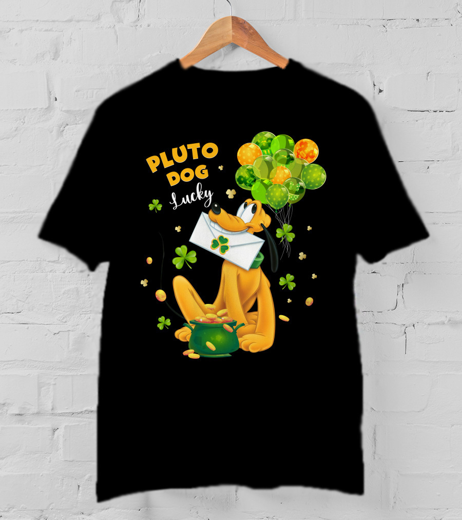 Pluto Dog Lucky Balloons And Clover Coins T-Shirt