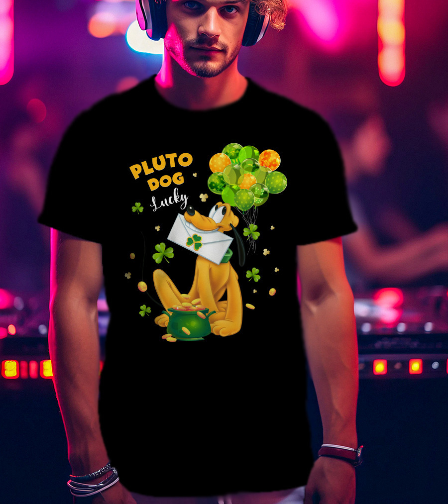 Pluto Dog Lucky Balloons And Clover Coins T-Shirt