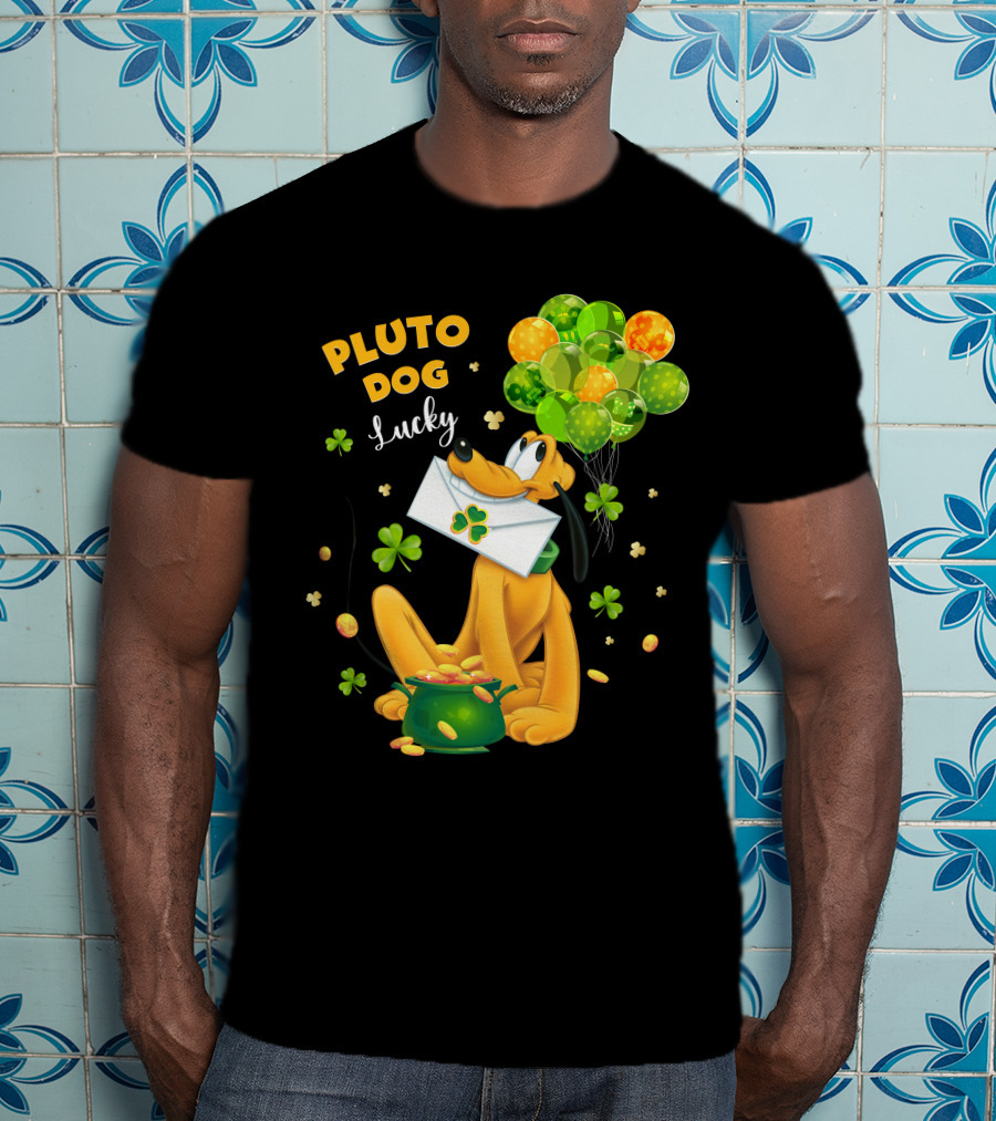 Pluto Dog Lucky Balloons And Clover Coins T-Shirt