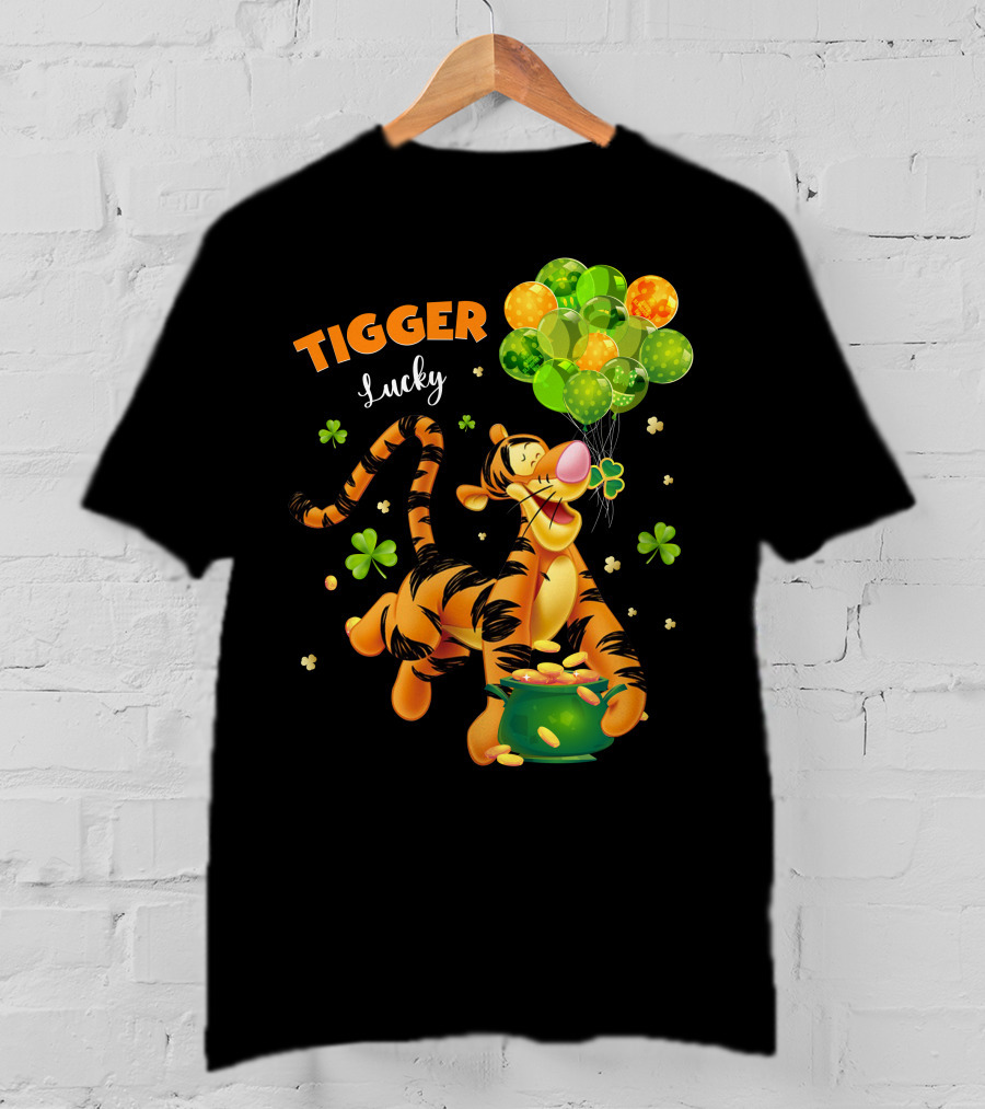 Tigger Lucky Balloons And Shamrocks With Gold Coins T-Shirt