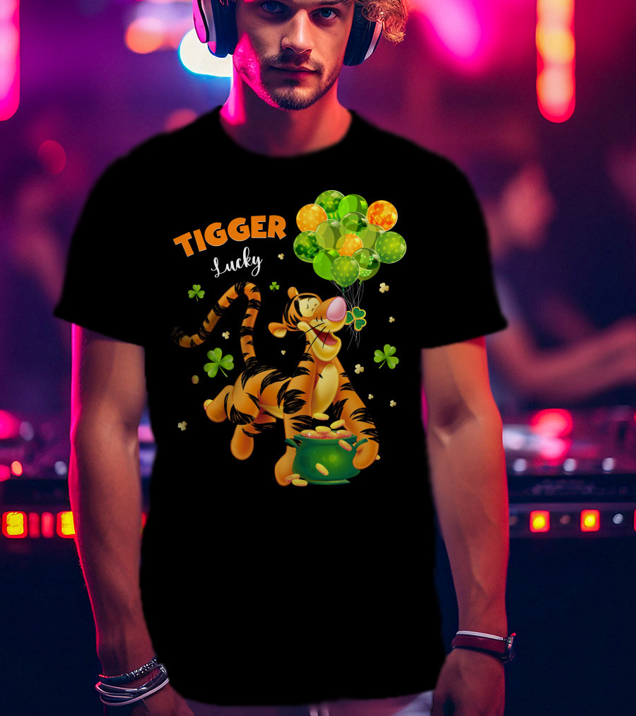 Tigger Lucky Balloons And Shamrocks With Gold Coins T-Shirt