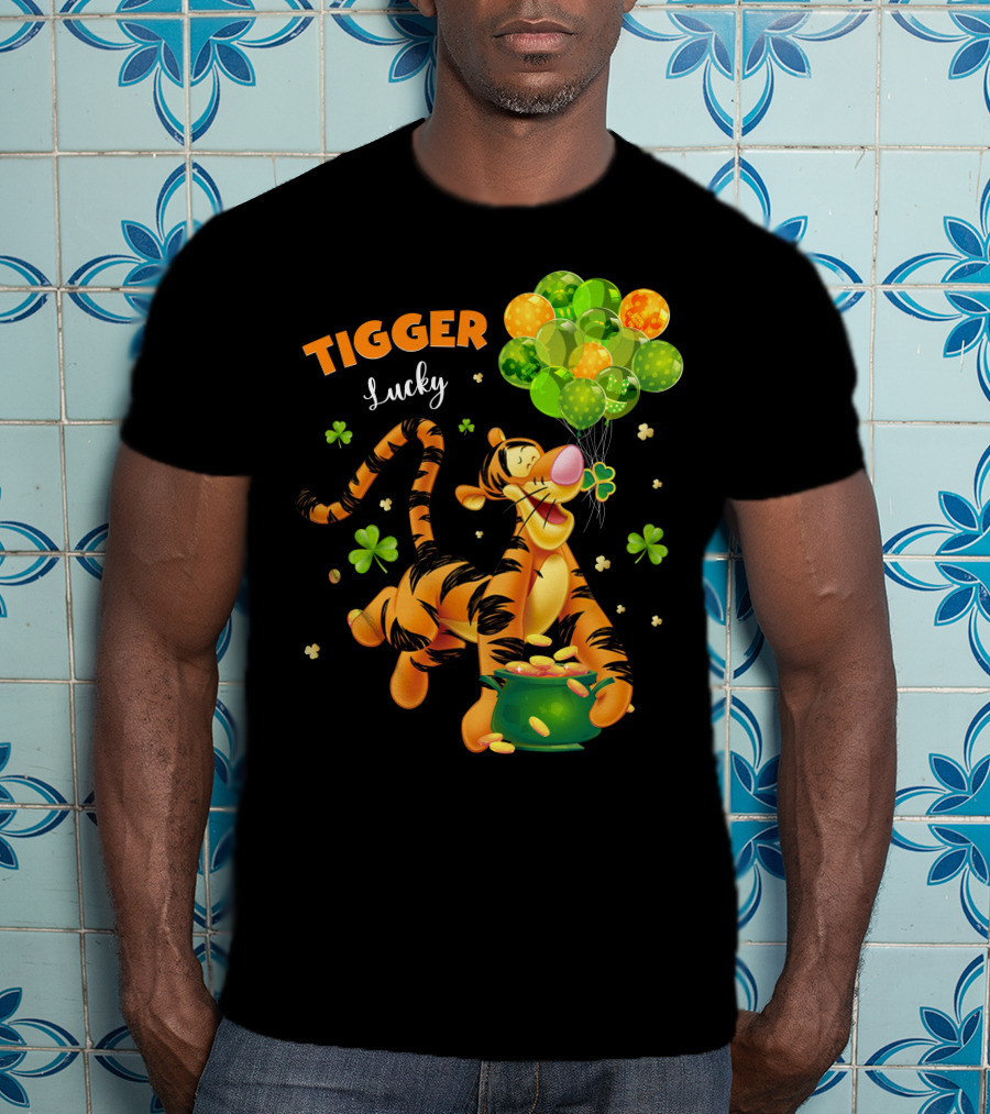 Tigger Lucky Balloons And Shamrocks With Gold Coins T-Shirt