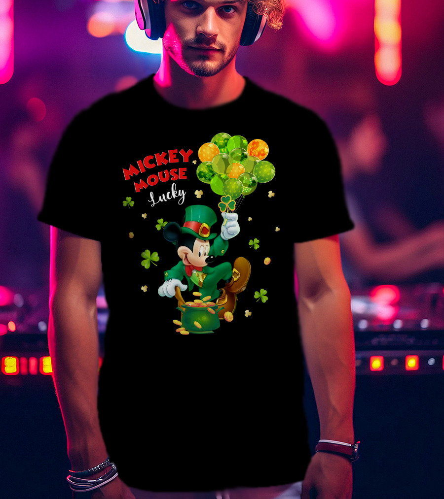 Mickey Mouse Lucky St. Patrick's Day Shamrocks And Gold T-Shirt