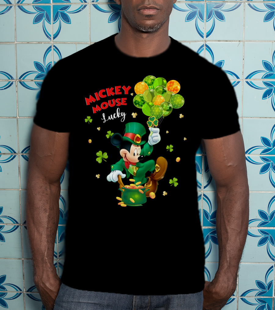 Mickey Mouse Lucky St. Patrick's Day Shamrocks And Gold T-Shirt