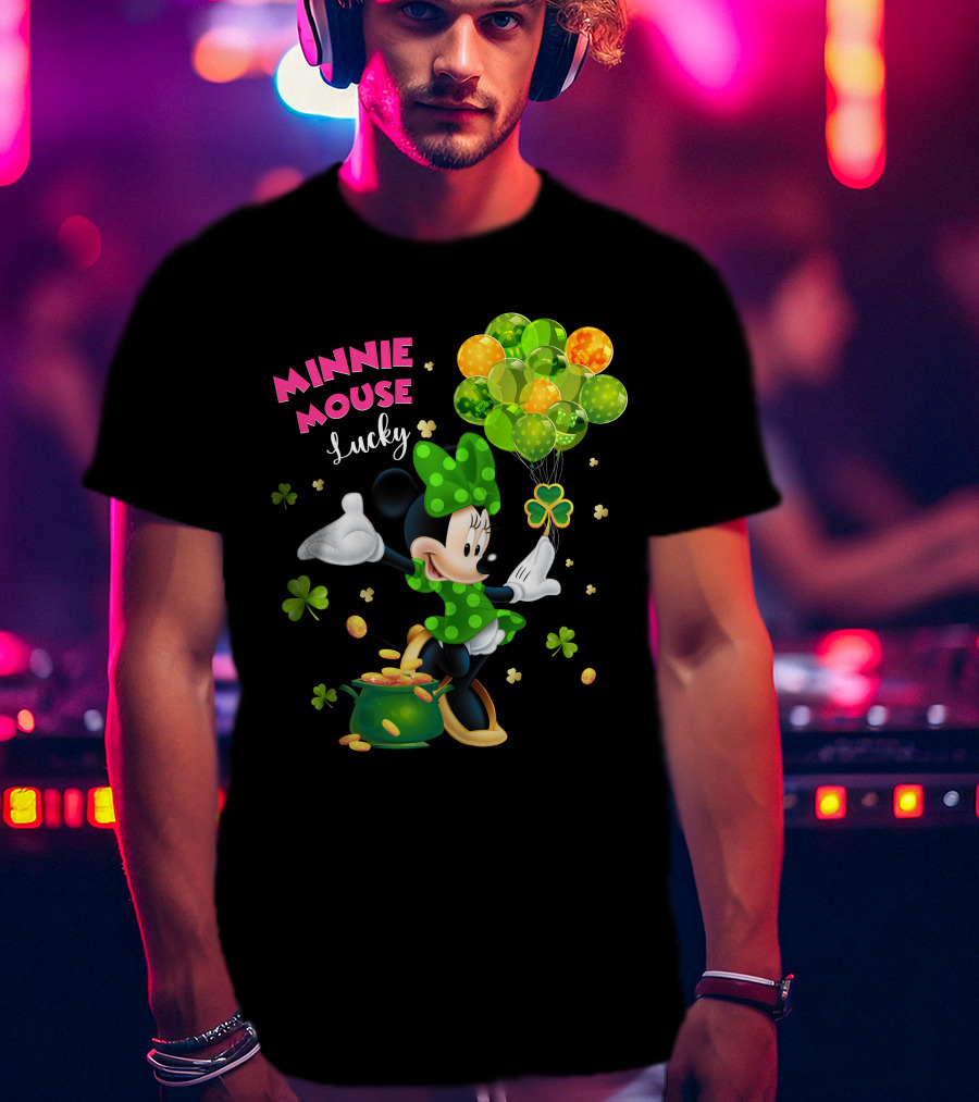 Minnie Mouse Lucky Balloons Shamrocks Coins T-Shirt