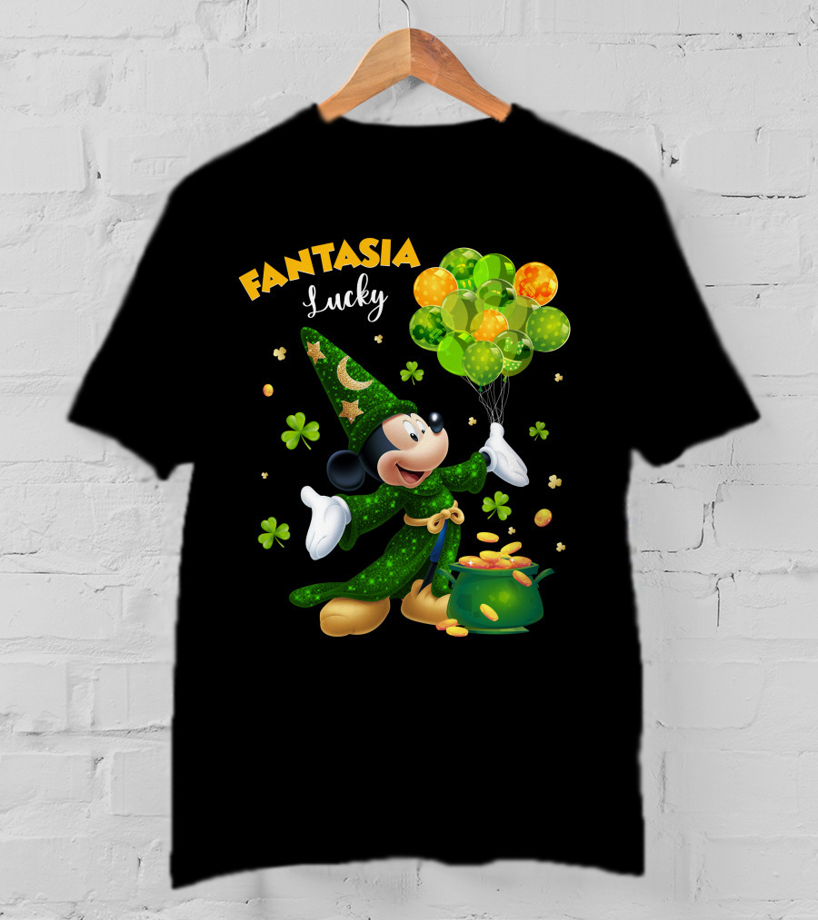 Fantasia Lucky Green Mickey With Balloons And Gold Coins T-Shirt