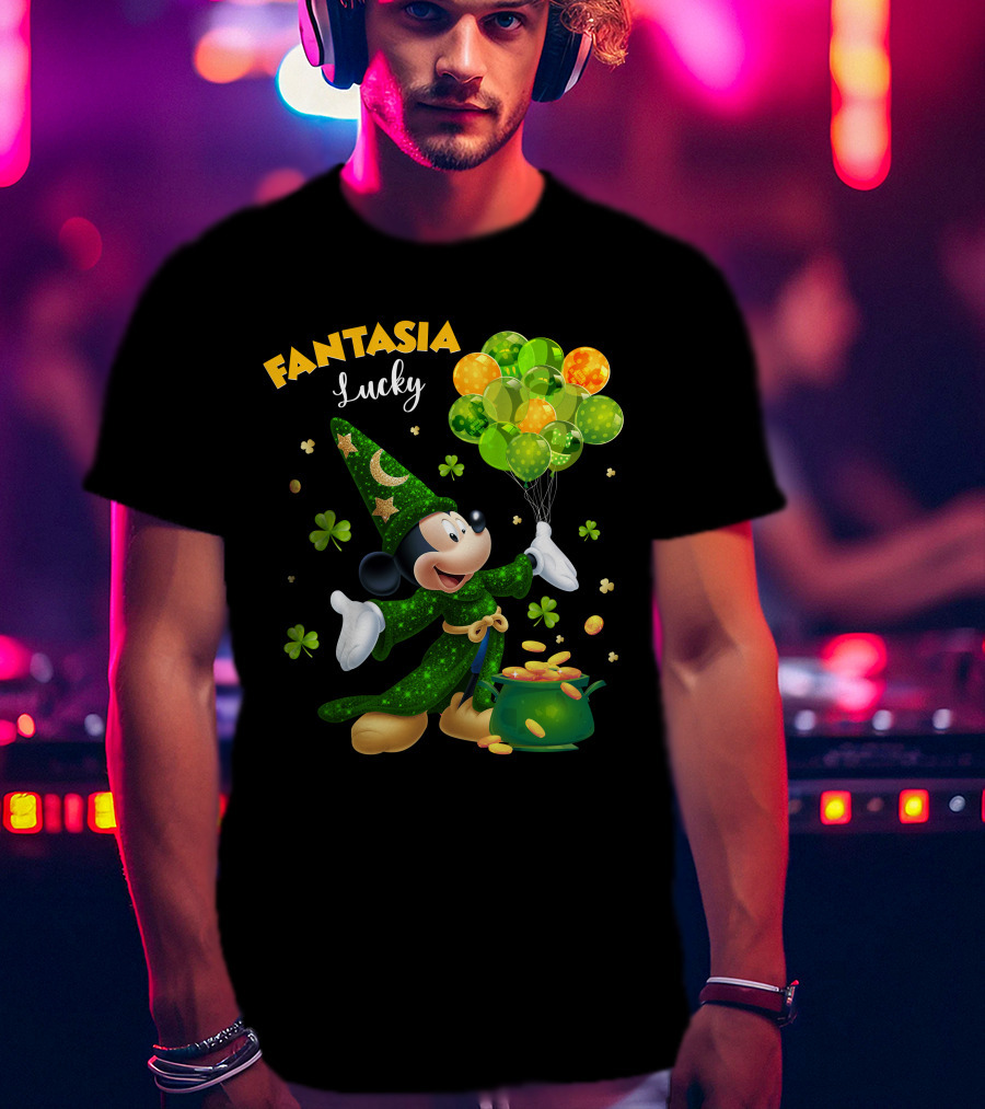 Fantasia Lucky Green Mickey With Balloons And Gold Coins T-Shirt
