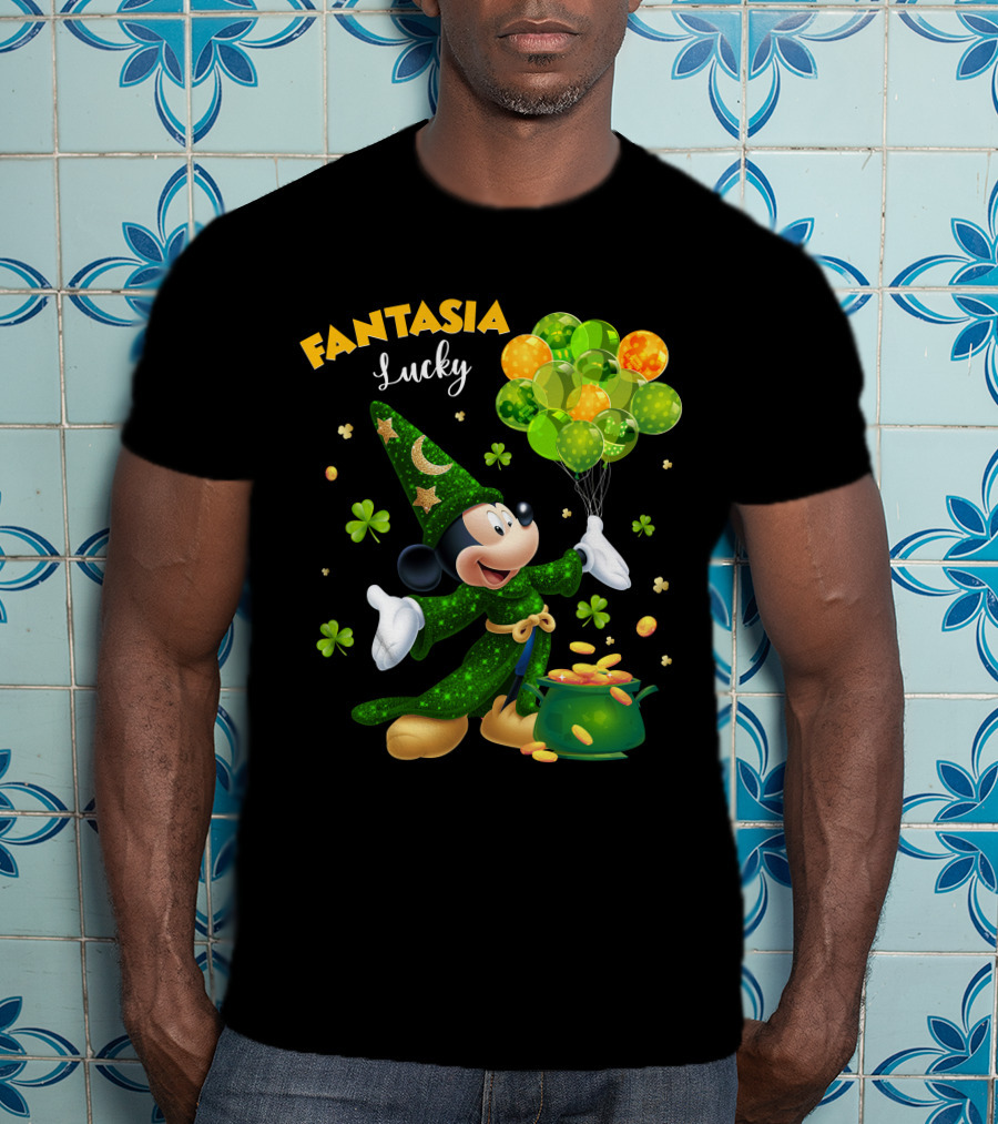 Fantasia Lucky Green Mickey With Balloons And Gold Coins T-Shirt