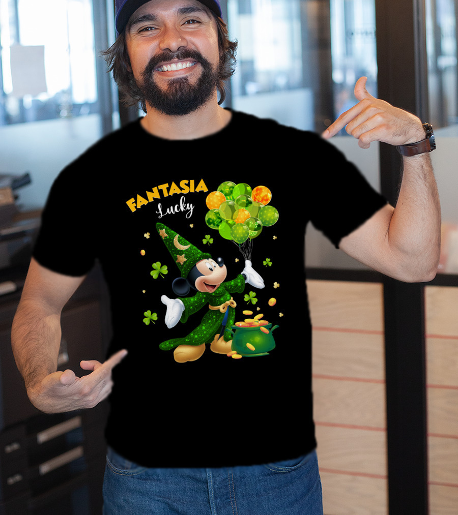 Fantasia Lucky Green Mickey With Balloons And Gold Coins T-Shirt