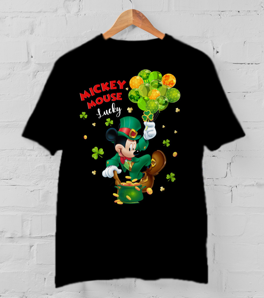 Mickey Mouse Lucky Shamrock Balloons Leprechaun Coins T-Shirt