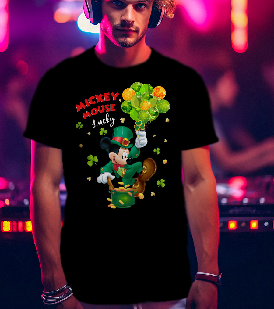 Mickey Mouse Lucky Shamrock Balloons Leprechaun Coins T-Shirt